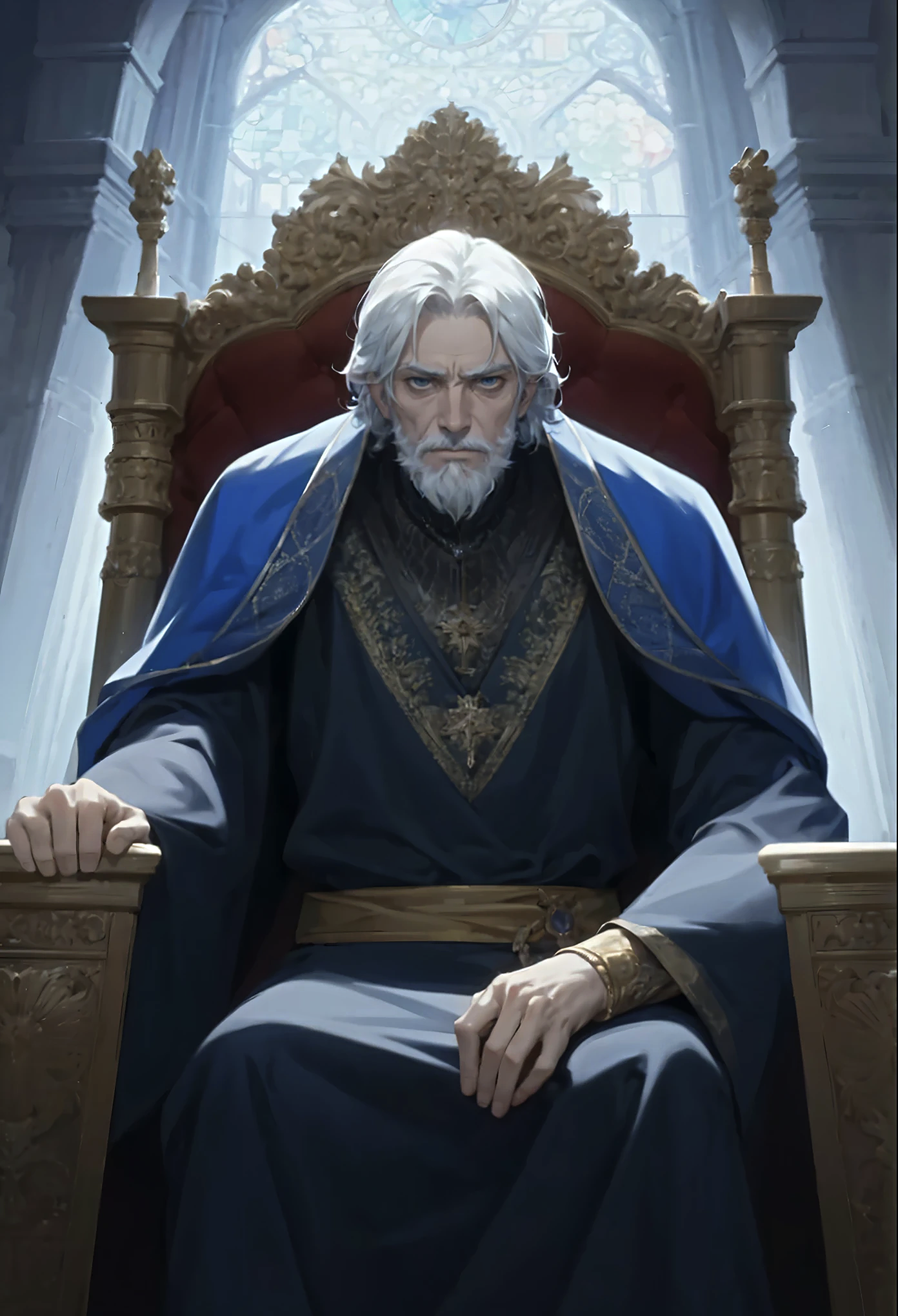 Portrait of King Vince seated on the throne.